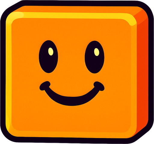 Happy orange block.
In-Game asset.  2d.  High contrast.  No shadows