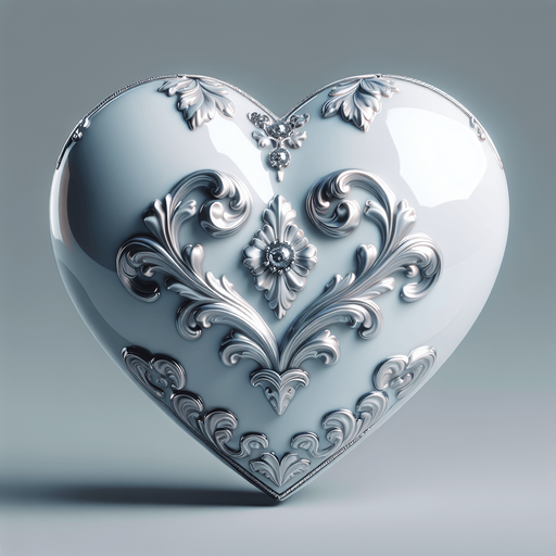 Big precious shiny porcelain heart slightly ornate. face view.