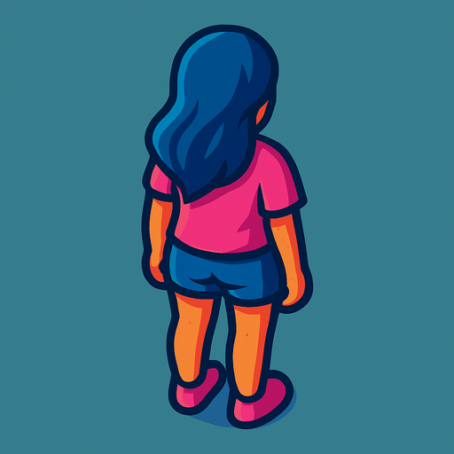 A young woman with long hair and shorts. No hat. Pink shirt.