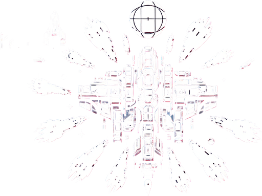 Space shooter with high weapons like missile and cannon blast.
Single Game Texture.  In-Game asset.  2d.  Blank background.  High contrast.  No shadows. 3d