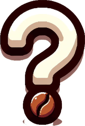 Coffee themed question mark.
Single Game Texture. In-Game asset. 2d. Blank background. High contrast. No shadows.