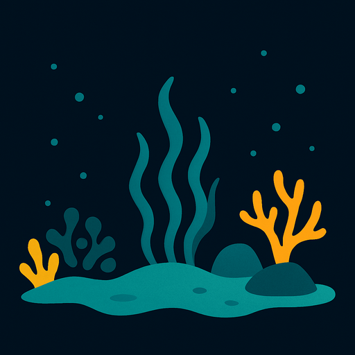 image of the bottom of the ocean, dark background.
In-Game asset.  2d.  High contrast.  No shadows