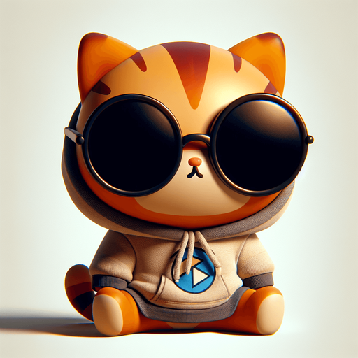 "The character in the image is an adorable, cartoon-style orange tabby cat, marked by its striking stripes. It features a round face, concealed behind oversized, round, dark opaque sunglasses, giving it an air of mystery. The cat's form is delightfully small relative to its head, contributing to its cute, chubby appearance. It wears a simple, light-colored hoodie. Prominently featured on the hoodie is a unique logo: a pair of arrows, with the blue arrow aiming left and the black arrow aiming right. This hoodie, complete with a drawstring, showcases the cat's laid-back style. With its paws out in front, the cat sits in a posture of ease, radiating a sense of peace and satisfaction. The character's playful and whimsical nature makes it not just an ideal mascot but also a captivating character in children's stories.
Single Game Texture. In-Game asset. 2d. Blank background. High contrast. No shadows.