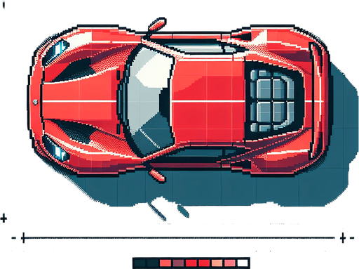 Top-down view of a sleek red sports car, clean and minimal pixel art style, 64x64 size, suitable for a mobile racing game".
Single Game Texture.  In-Game asset.  2d.  Blank background.  High contrast.  No shadows
