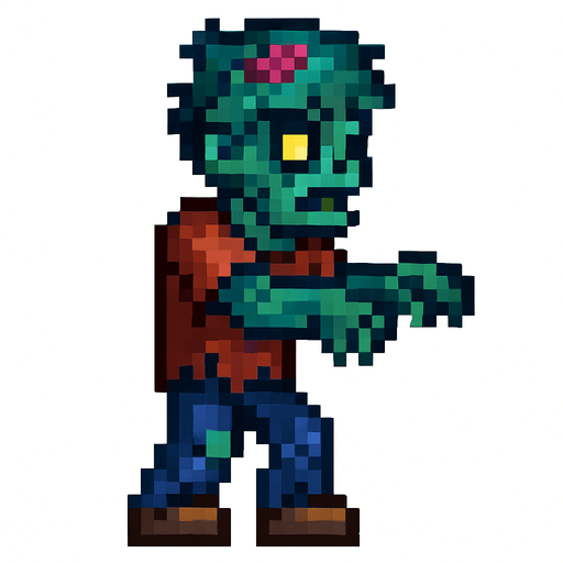 terraria oyunundaki gibi bir zombi.
In-Game asset.  2d.  High contrast.  No shadows