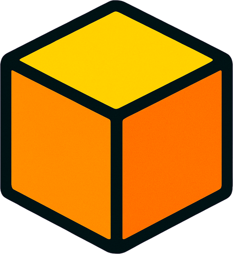 yellow and orange cube 2d.
In-Game asset.  2d.  High contrast.  No shadows
