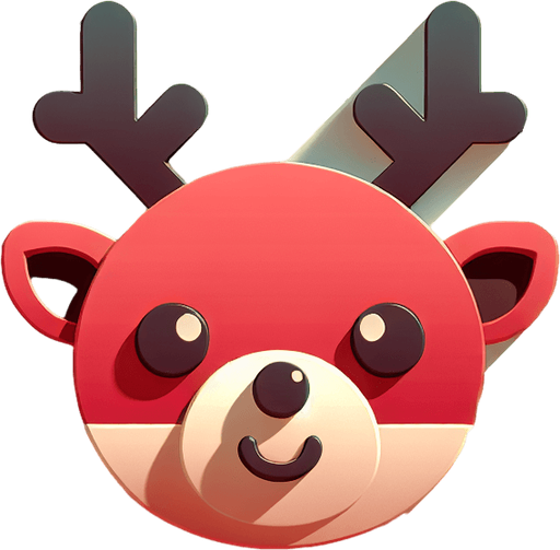 one cute christmas reindeer head. plastic style. Single Game Texture. In-Game asset. 2d. Blank background. High contrast. No shadows.