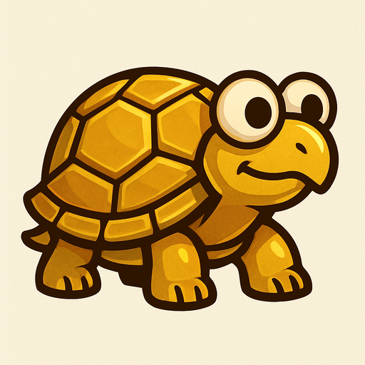 A golden land turtle with googly eyes looking to the right.
In-Game asset.  2d.  High contrast.  No shadows