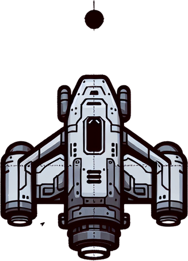 Space craft facing upwards.
Single Game Texture. In-Game asset. 2d. Blank background. High contrast. No shadows.