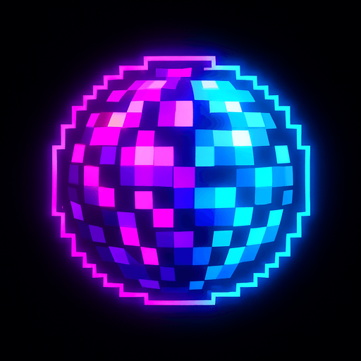 neon ışıklı pisel top.
In-Game asset.  2d.  High contrast.  No shadows