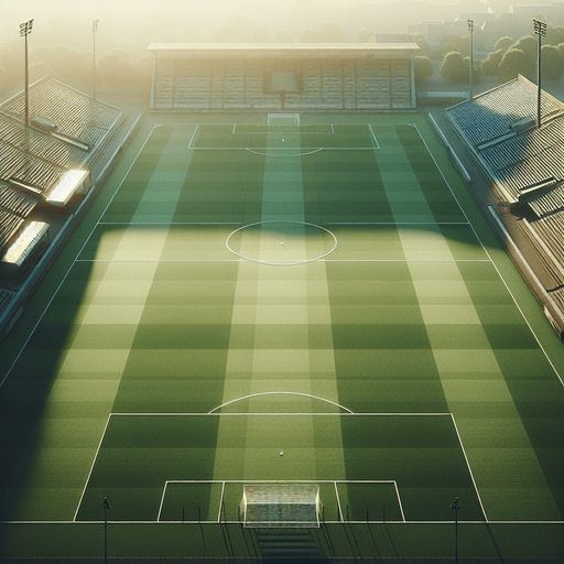 Football ground from middle.
Single Game Texture. In-Game asset. 2d. Blank background. High contrast. No shadows.