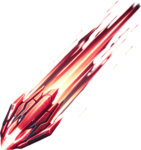 A 2D top-down view of a futuristic energy bullet for a space shooter game. The bullet is a glowing red plasma projectile  elongated shape and a slight energy trail behind it. The design is simple, bright, and high-speed-looking, suitable for fast-paced shooting gameplay.
Single Game Texture.  In-Game asset.  Blank background.  High contrast.  No shadows