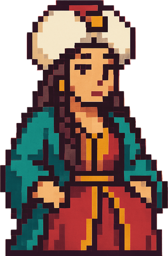 ottoman lady pixel.
In-Game asset.  2d.  High contrast.  No shadows
