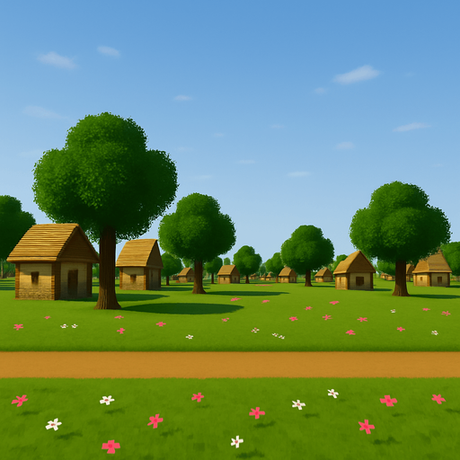 daha uzakta farklı evler ve ağaçlar