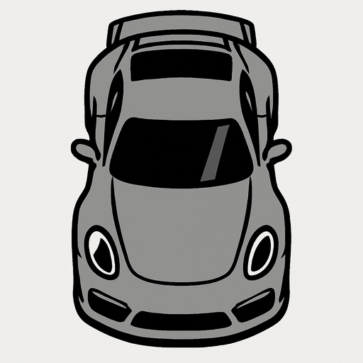 Grey sports car arcade top view.
In-Game asset.  2d.  High contrast.  No shadows