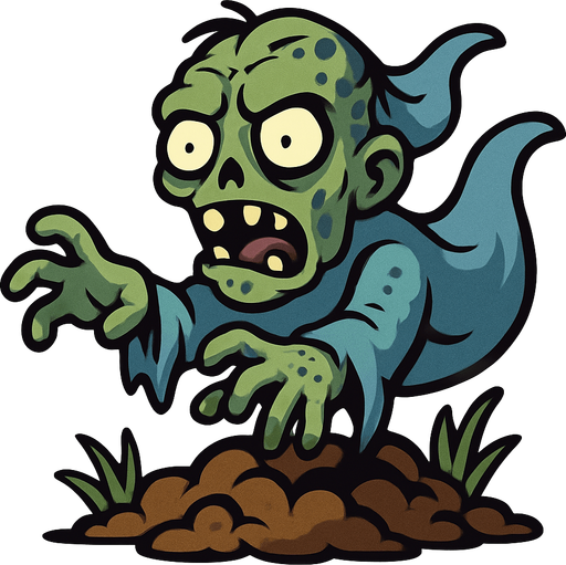 2D. Cartoon. The rise of the zombie ghost spirit from the ground..
In-Game asset.  2d.  High contrast.  No shadows