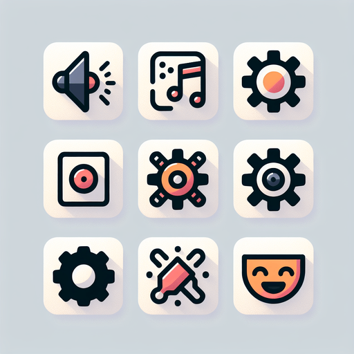 Collection of high definition modern rounded squares buttons.
icons : speaker; confettis;  settings (cog), smilling theater mask
Simple backgrounds. 
Few colours.
