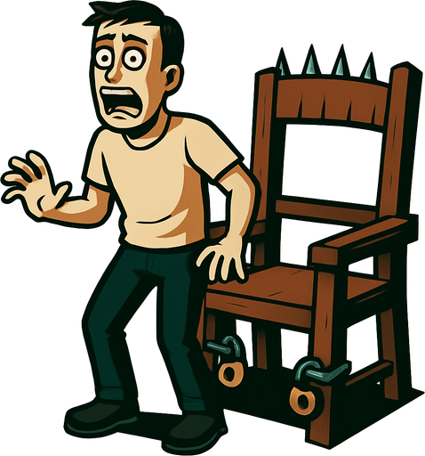 same pic of the chair with tied and 2 locks are on the sides of is woods they are opened and same person but the person is standed up and it's free from tiedes and shocked
