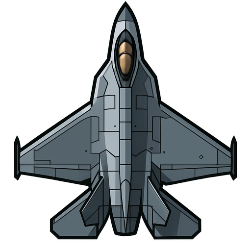 üstten görünümlü F 16 ile benzer ama daha gelişmiş gözüken savaş uçağı png resim.
In-Game asset.  2d.  High contrast.  No shadows
