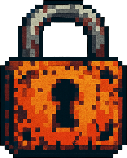 Pon un candado apocalitico pixelar, con bordes reodndo y cuadrado,.
In-Game asset.  2d.  High contrast.  No shadows