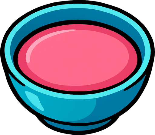 Un plato celeste con un liquido Rosa adentro.
In-Game asset.  2d.  High contrast.  No shadows