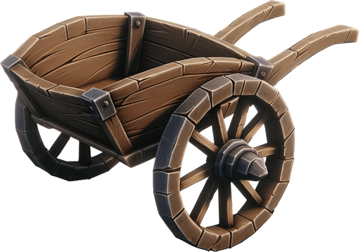 Una rueda de carretilla medieval.
Single Game Texture.  In-Game asset.  2d.  Blank background.  High contrast.  No shadows