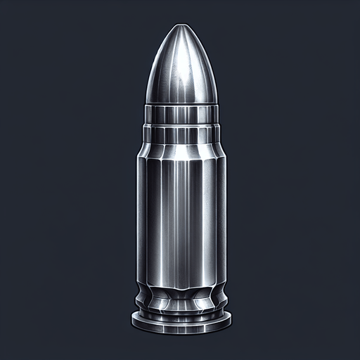 A bullet.
Single Game Texture. In-Game asset. 2d. Blank background. High contrast. No shadows.