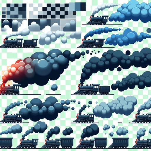train smoke.
Single Game Texture. In-Game asset. 2d. Blank background. High contrast. No shadows.