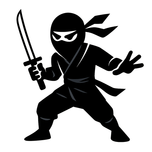 A shadow ninja.
In-Game asset.  2d.  High contrast.  No shadows