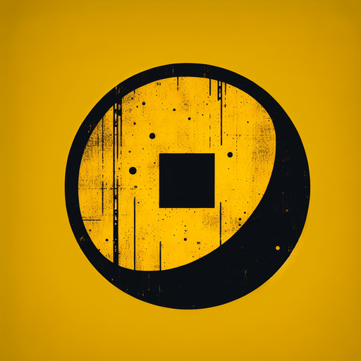 the surface is yellow, concrete with a black square in the center.
Single Game Texture. In-Game asset. 2d. Blank background. High contrast. No shadows.
