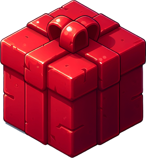 Red gift Single Game Texture. In-Game asset. 2d. Blank background. High contrast. No shadows.