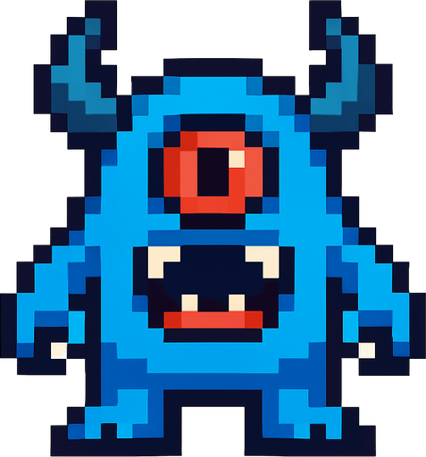 A cool monster like 16 by 16 pixelated character no background shadows and highlights.
In-Game asset.  2d.  High contrast.  No shadows. 2d pixelated in game asset