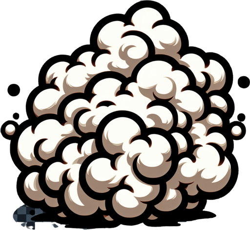 cartoon smoke puff.
Single Game Texture. In-Game asset. 2d. Blank background. High contrast. No shadows.