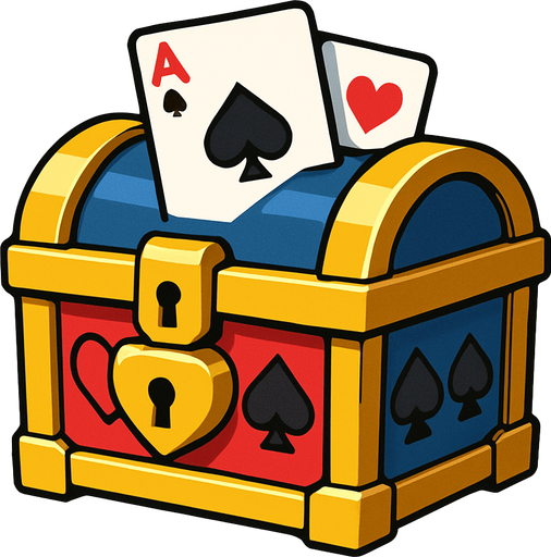 A small treasure chest with poker themed graphics on it. Anime style. 
In-Game asset.  2d.  High contrast.  No shadows
