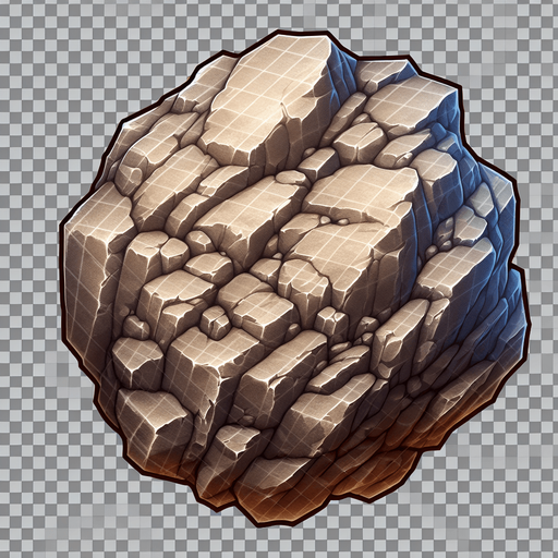 A rough edged rock. Transparent image..
Single Game Texture. In-Game asset. 2d. Blank background. High contrast. No shadows.