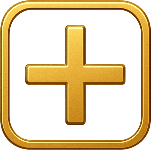 Boton de signo de mas elegante de color dorado con fondo negro.
In-Game asset.  2d.  High contrast.  No shadows