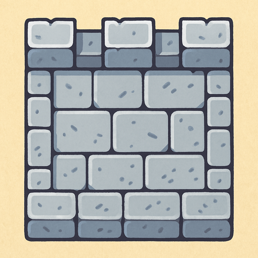 Top-down view of a single cartoon-style castle wall tile, seen from above, 2D game style, flat lighting, seamless edges, stone texture, bright colors, square shape, repeatable sprite, pixel-art or hand-drawn style..
In-Game asset.  2d.  High contrast.  No shadows