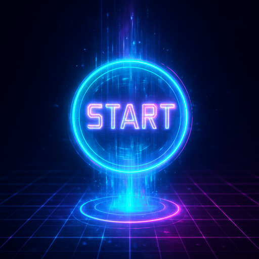 neon cyberpunk glowing hologram START button
