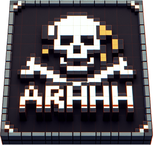 text saying "Arghhh". pirate themes. pixelated. 8 bit..
Single Game Texture. In-Game asset. 2d. Blank background. High contrast. No shadows.