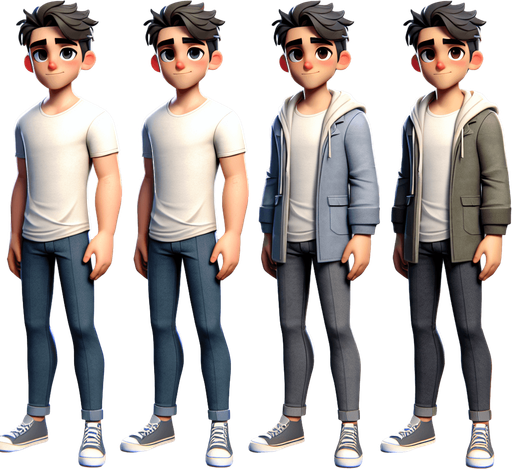 Redesigned Main Player Character: A Regular Person Hero

Concept: Transform the character into a relatable, everyday individual who embarks on a journey of self-discovery. This character is not a conventional “hero” but rather someone with hidden potential, embodying the player’s own struggles and aspirations.

Physical Features:
	1.	Body Shape:
	•	Average build, neither overly athletic nor weak, to reflect an everyman/everywoman persona.
	•	Slightly hunched posture at the start of the game to symbolize self-doubt, which straightens as they grow through the levels.
	2.	Facial Features:
	•	Soft, approachable features with expressive eyes that show vulnerability, determination, and growth.
	•	A simple hairstyle, slightly tousled, to give a casual, relatable vibe.
	3.	Clothing:
	•	Practical and understated: a plain t-shirt, a light jacket, jeans, and sneakers.
	•	As the character progresses, subtle changes in their outfit (like brighter colors or small glowing accents) reflect their growi.
In-Game asset. 3d. Blank background. High contrast. No shadows.