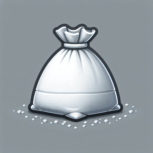 sugar in a bag. Single Game Texture. In-Game asset. 2d. Blank background. High contrast. No shadows.