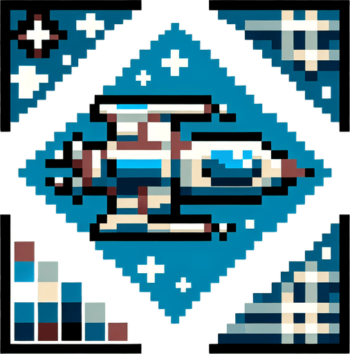 A spaceship, pixelated Single Game Texture. In-Game asset. 2d. Blank background. High contrast. No shadows.