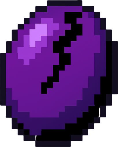 purple black mysterious unknown fruit seed 
8bit.
In-Game asset.  2d.  High contrast.  No shadows