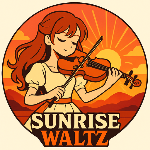 Round shape of anime style song cover with the themed Sunrise Waltz.
In-Game asset.  2d.  High contrast.  No shadows