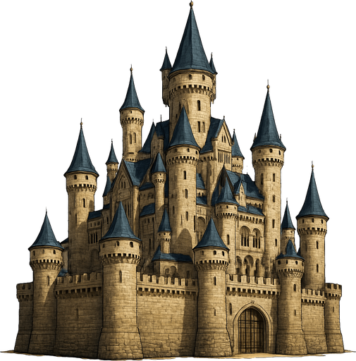 realistic majestic castle.
In-Game asset.  2d.  High contrast.  No shadows