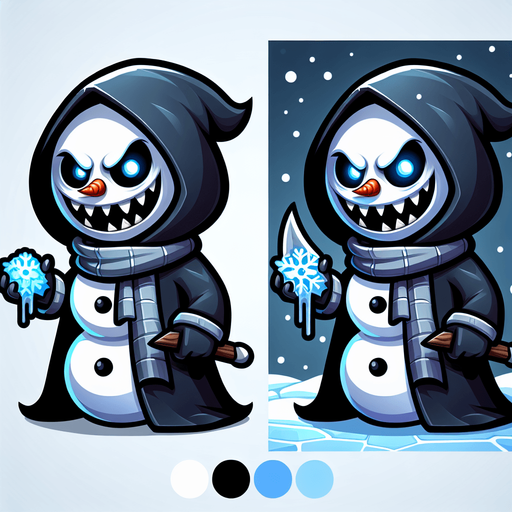 cartoony evil snowman character

Single Game Texture. In-Game asset. 2d. Blank background. High contrast. No shadows.