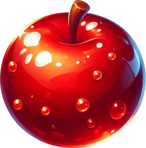 Juicy or glossy ball, like a glowing apple or bouncing berry..
Single Game Texture.  In-Game asset.  2d.  Blank background.  High contrast.  No shadows