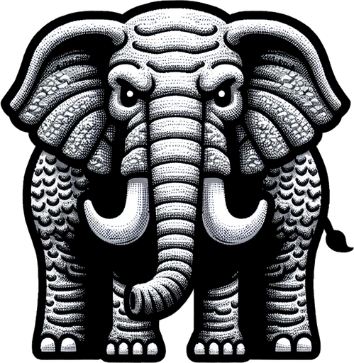 Elephant.
Single Game Texture.  In-Game asset.  2d.  Blank background.  High contrast.  No shadows