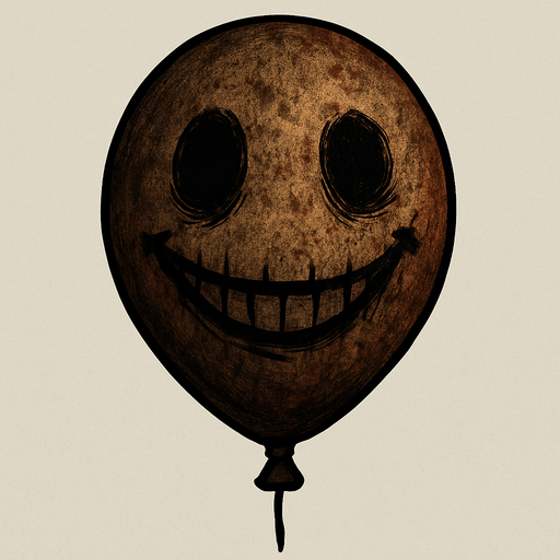 a creepy balloon with a drawn smile and eyes.
In-Game asset.  2d.  High contrast.  No shadows