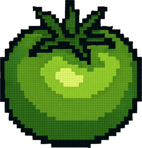 tomate verde de pixeles.
In-Game asset.  2d.  High contrast.  No shadows